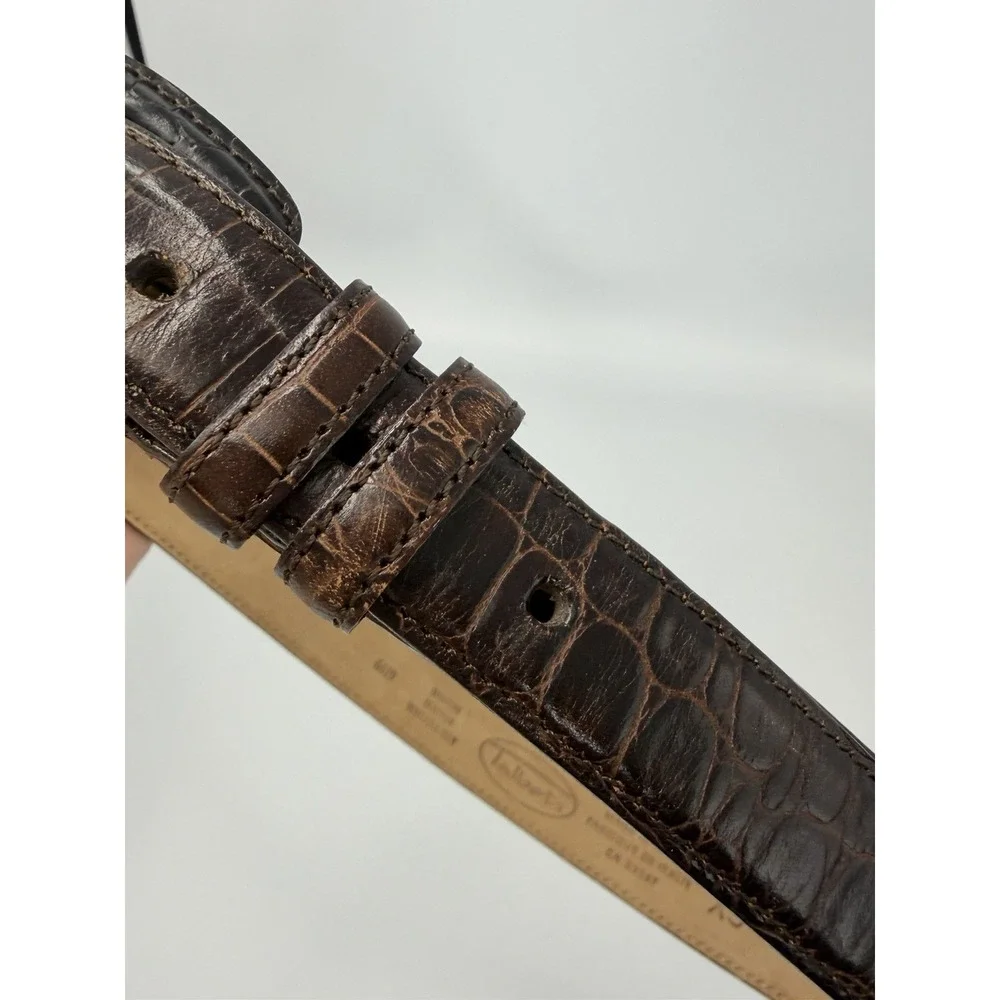 Talbots Brown Croc Embossed Leather Belt Silver Buckle Size X-tra Small/6619